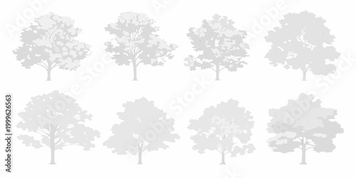 Gray tone tree silhouettes set of seven elements