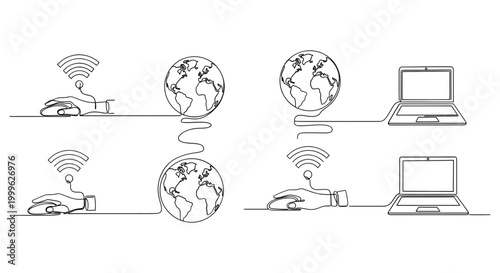 Global network connection and wireless communication concept with laptops and earth