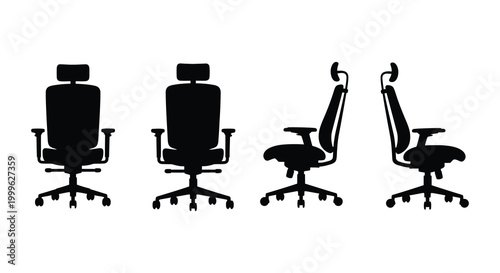Four office chair silhouettes in varying positions on a white background silhouette high quality professional detailed modern elegant stylish clean crisp