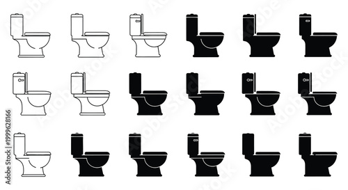 Collection of toilet silhouettes in varying styles and shades black and white silhouette high quality professional detailed modern elegant stylish clean