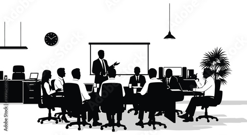 Business meeting in modern office with presentation people silhouettes high quality professional detailed elegant stylish clean crisp vibrant colorful digital creative