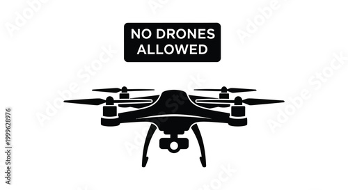 No drones allowed sign with quadcopter drone illustration black silhouette high quality professional detailed modern elegant stylish clean crisp vibrant colorful