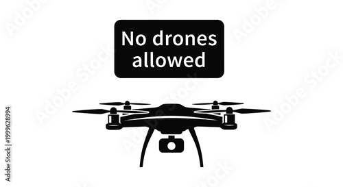 No drones allowed sign with drone silhouette black and white warning symbol isolated vector illustration silhouette high quality professional detailed modern
