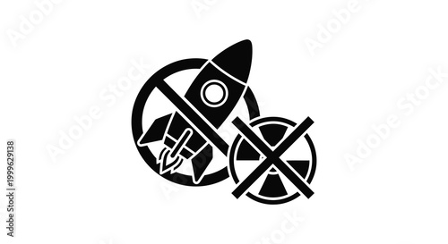 Rocket ship with a prohibition symbol black silhouette high quality professional detailed modern elegant stylish clean crisp vibrant colorful digital creative