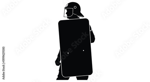 Riot police officer with shield and helmet black silhouette high quality professional detailed modern elegant stylish clean crisp vibrant colorful digital