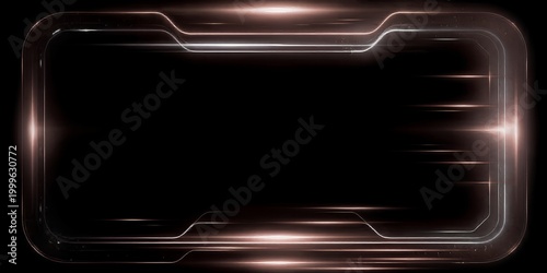 A futuristic rectangular frame with glowing edges and neon lights on a black background for a digital or sci-fi design element