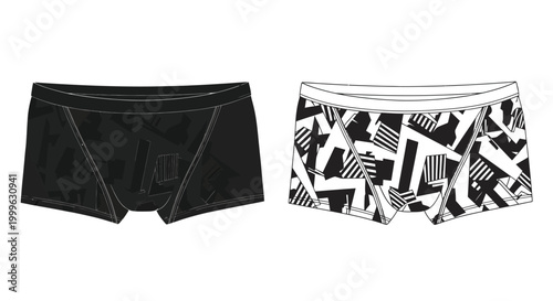 Men s swim trunks with geometric pattern black and white