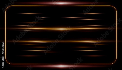 A bright yellow glowing rectangle with rounded corners and streaks of light on a dark background for a tech or futuristic design element