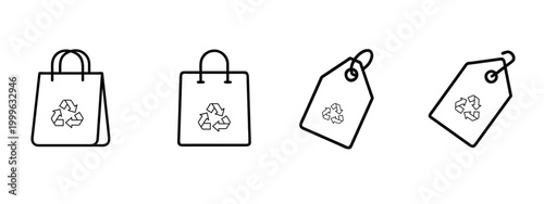 Shopping bag line icons set price tag recycle paper eco friendly product retail store sales discount market & more vector illustration with editable stroke.