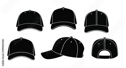 Baseball cap silhouettes black and white vector design