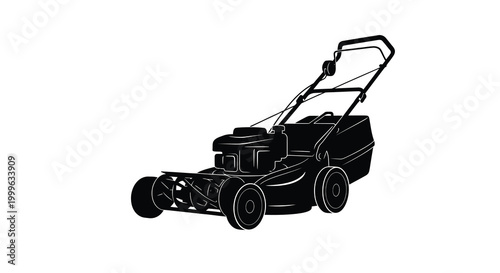 Lawn mower silhouette on a white background