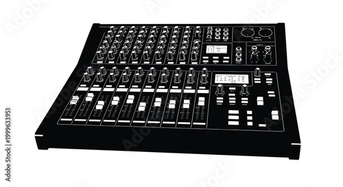 Audio mixing console black silhouette on white background