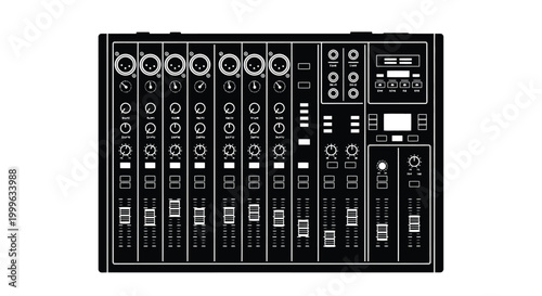 Audio Mixer Panel Black Silhouette on White Background