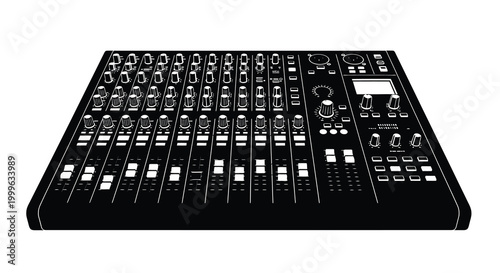 Audio mixing console black silhouette on a white background