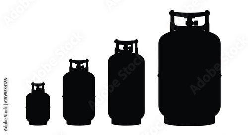 Propane tank silhouettes in varying sizes on white background