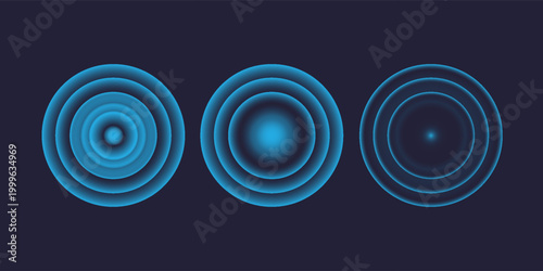 Sound wave. Signal concentric circle. Round light effect. Wifi range. Radio station signal. Water ripple with circle waves. A place or a painful point. Radar screen. Vector effect.