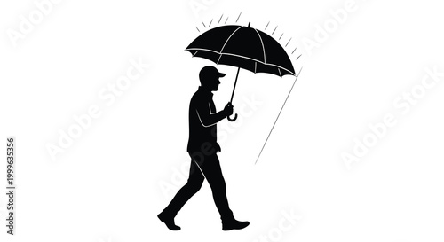 Silhouette of a man with an umbrella in the rain