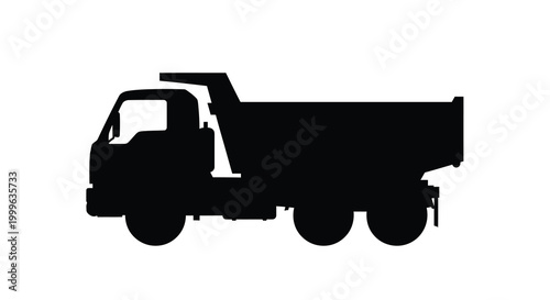 Dump truck silhouette black on white background