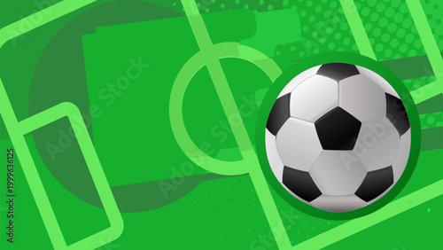 Soccer ball on green field background, vector illustration