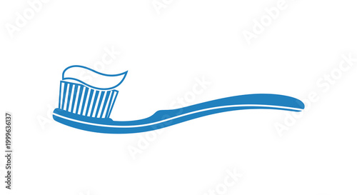 Toothbrush silhouette with toothpaste blue on white background