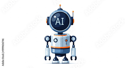 Cute AI Robot with AI text on its head, futuristic, technology, artificial intelligence