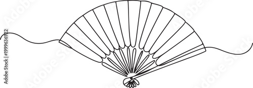 Continuous one line drawing of Hand fan. Single line drawing illustration of Chinese and Japanese paper folding fan. one line Icon drawing