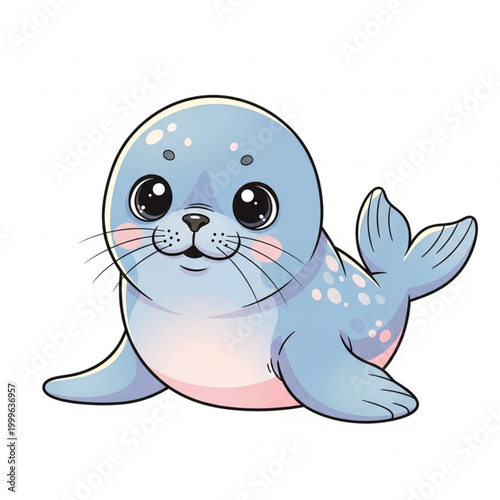 Cute Baby Seal Cartoon Illustration, Adorable Marine Animal