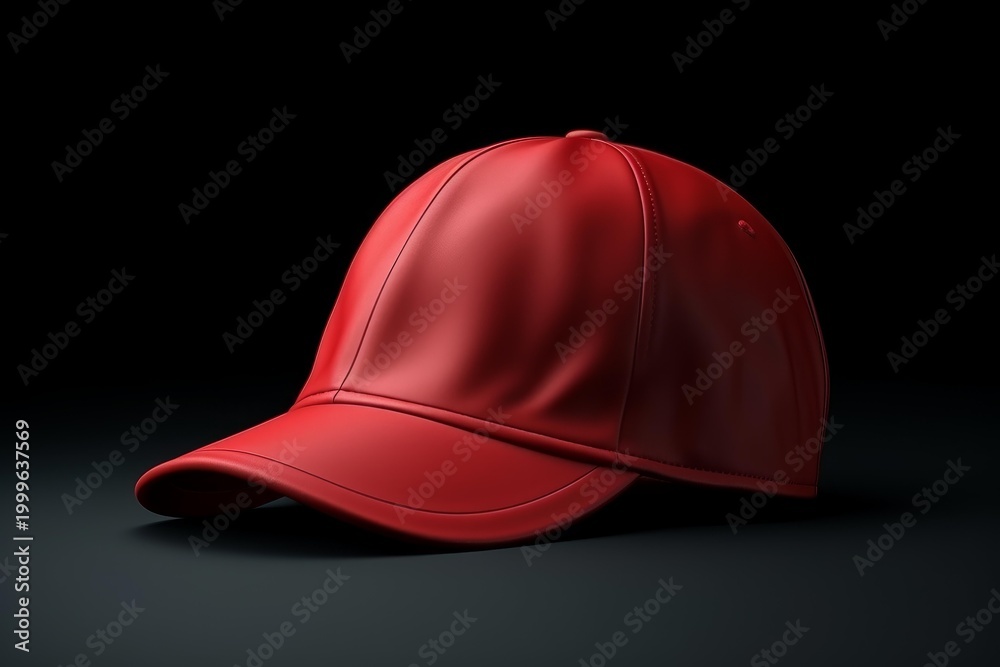 Fototapeta premium Red baseball hat showing plain design and texture on a dark background
