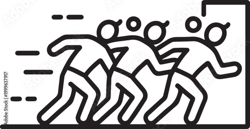 Crowds rushing in at opening. one line icon drawing vector