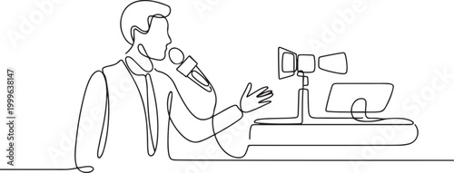 Continuous one single line drawing live news template with microphone Journalist journalism Newsmakers and interviewers icon. one line Icon drawing