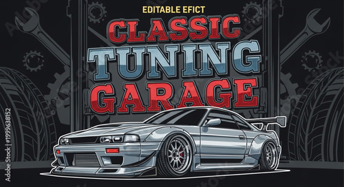 Classic Tuning Garage: Modified Sports Car, Wrench, Gears, Tires