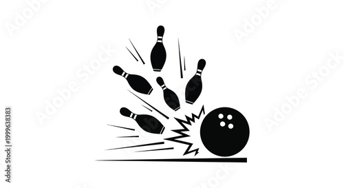 Bowling strike with pins and ball in black silhouette high quality professional detailed modern elegant stylish clean crisp vibrant colorful digital