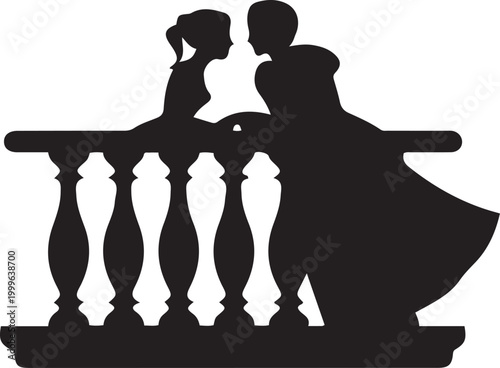 Tableau sur toile Romeo and Juliet's balcony. balck icon silhouette