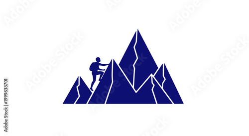 climber on mountain peak landscape.