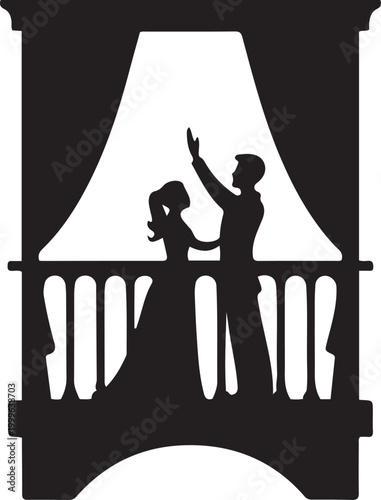 Vászonkép Romeo and Juliet's balcony. balck icon silhouette