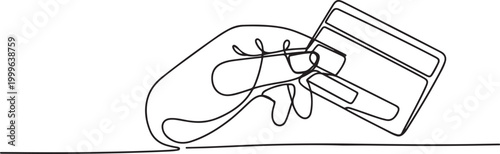 One line art drawing of hand holding credit card. Continuous single outline business object concept. one line Icon drawing