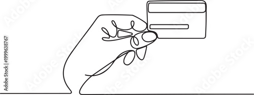 One line art drawing of hand holding credit card. Continuous single outline business object concept. one line Icon drawing