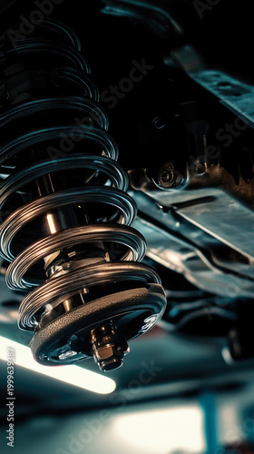 A close-up shot of a car's suspension system, perfect for automotive-related uses vertical frame