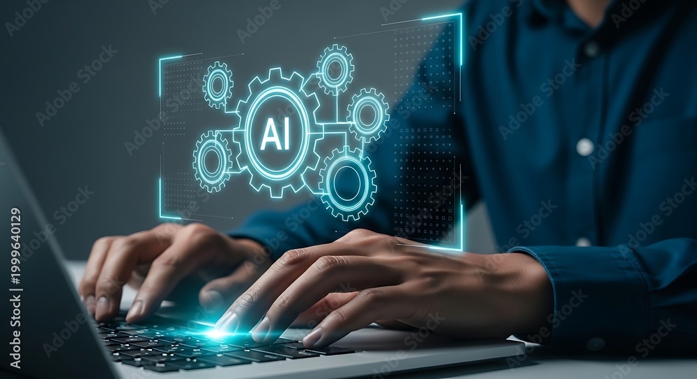 Fototapeta premium Corporate Technology Concept Showing Artificial Intelligence Gears and Automated Workflow Processing Platform