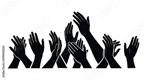 Group of raised hands in silhouette black and white graphic design silhouette high quality professional detailed modern elegant stylish clean crisp