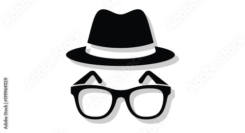 black fedora hat and glasses silhouette against a white background silhouette high quality professional detailed modern elegant stylish clean crisp vibrant