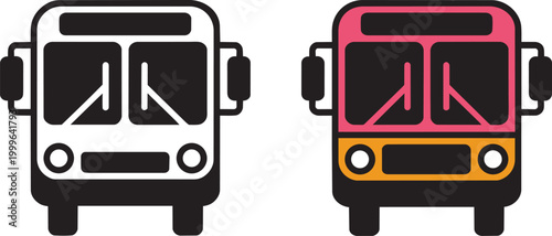 Bus icons set representing public transport for urban travel and commuter trips flat style vector