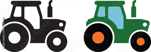 Farm vehicles icons set illustrating modern agricultural machinery and heavy equipment in flat vector