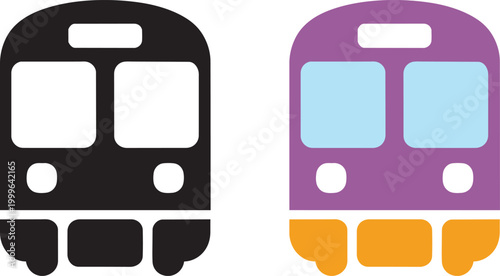Modern train front views with different colors and styles on a black background with public transport