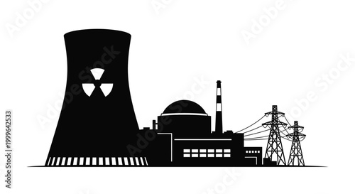 nuclear power plant silhouette against white background