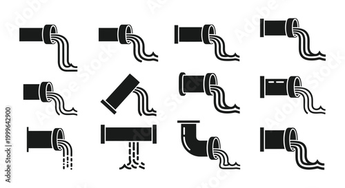 collection of pipe bends and fittings silhouettes in black and white high quality professional detailed modern elegant stylish clean crisp vibrant