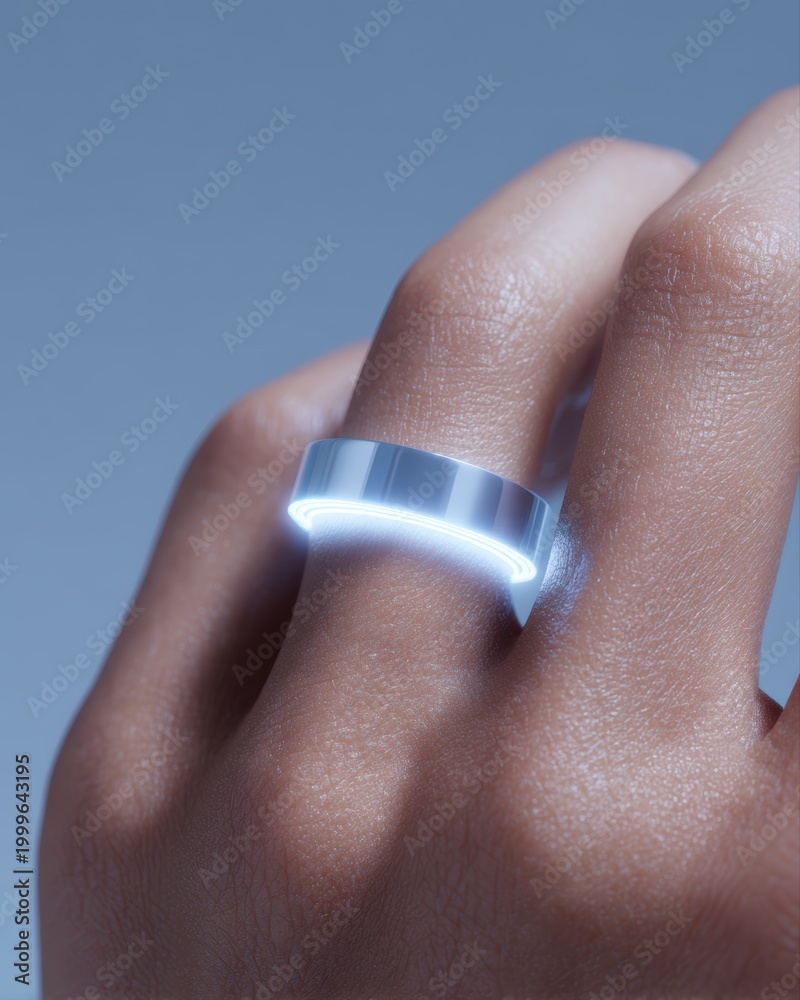 Fototapeta premium Blank tech ring wearable mockup biometric scanning glow