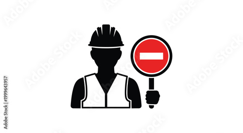 Construction worker holding a stop sign black silhouette high quality professional detailed modern elegant stylish clean crisp vibrant colorful digital creative