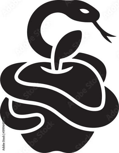 snake and apple, balck icon silhouette