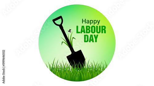 Happy labour day green maple leaf with hammer and text